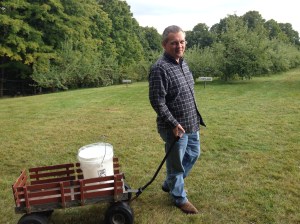 Lee with his wagon and bucket...so cute