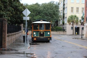 "Trolley" bus provide transportation downtown