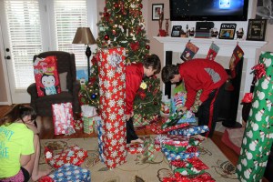 Alec and Bryce and the pile of present