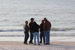 The gang hanging out at the beach 