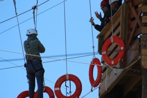 I got across these but my tether was on the wrong side and had to untangle myself. Not easy on a spinning loop