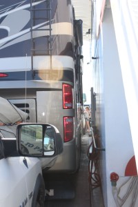 This Class A took the ride...they really know how to park the cars to get the most on the ferry
