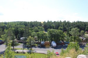 The cliff view down into the lower part of the campground