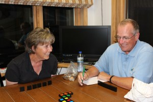 Linda and Howard teaching us to play Qwerkle