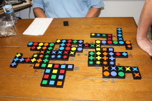 The second game we put all the squares together which results in a very unusual game. I had to take a pic, usually things are more jumbled than this