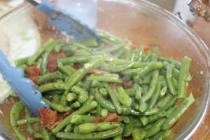 Fresh green beans with bacon