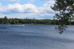 There is an invisible line in the middle of the river and if you cross it you are supposed to go to customs. This water skier stayed on the american side of the line
