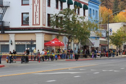 The line stretched around both sides of the downtown for candy