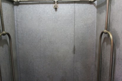 The widow was only 4 ' 10" and created a shower just her size. Showers were highly unusual at the time