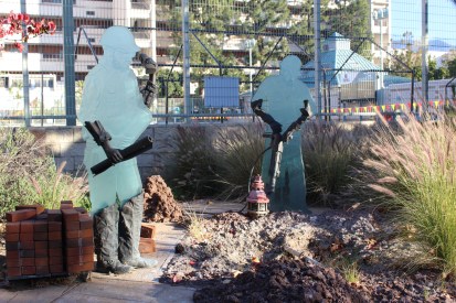 These cool cut statues were artwork around the campus