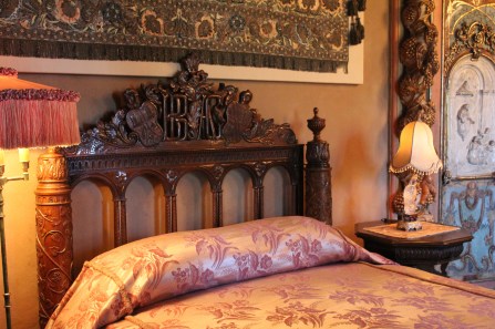 This bed was an Italian wedding bed with the initials of the couple carved into the headboard