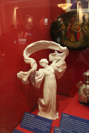 This stautue was given by the First LAdy of France to commemorate the centennial of the gift of the Statue of Liberty