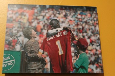 Doug presenting a Just Say No Jersey to Nancy