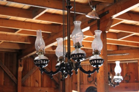 He found this beautiful light fixture and cleaned and repaired it. IT pulls down from the ceiling
