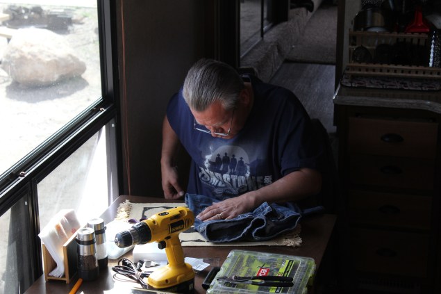 Truly a renaissance guy. He can sew and drill :)