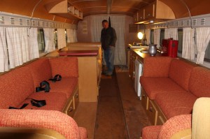 The inside of the bus. Ceilings were nice and high