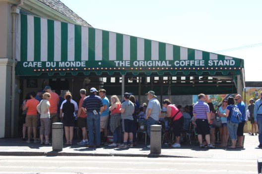Cafe Du Monde where the line was super long throughout the day with people waiting to get beignets.