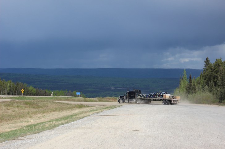 Truck getting ready to start down the hil as you can see no visibility as to what is ahead