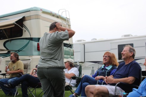 Linda showing off her new haircut at the rally