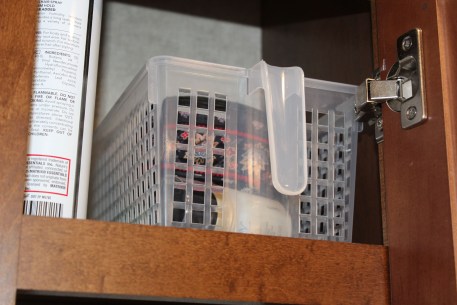 Another of my favorites were these handle baskets from the container store for high shelves. Need these!!