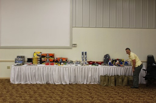 The big table of door prizes 