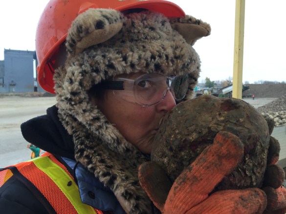 Kissing a red beet for luck