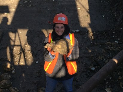 Me holding a pretty big beet. We haven't gotten any of the huge ones, and they aren't normally this big, but I can lift this one with two hands and I am not even that strong. It's an excellent upper body workout