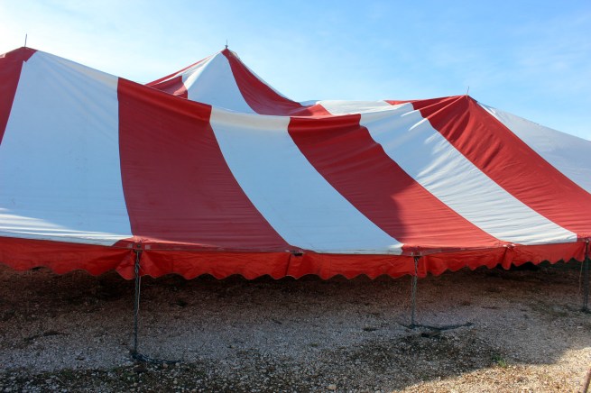 The tent started to come down